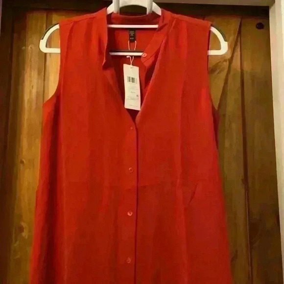 Eileen Fisher Woman’s Sleeveless Silk Tunic In Red Cinnabar XS/TP NWT - Picture 4 of 6